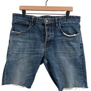 Men's Deus Ex Machina Distressed Blue Denim Shorts